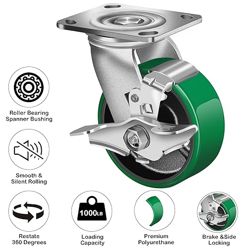 Miniatura 3 de Ruedas giratorias de 5 x 2 pulgadas, ruedas resistentes, rueda de poliuretano, capacidad de hasta 1000 libras. Uso para camión de plataforma,