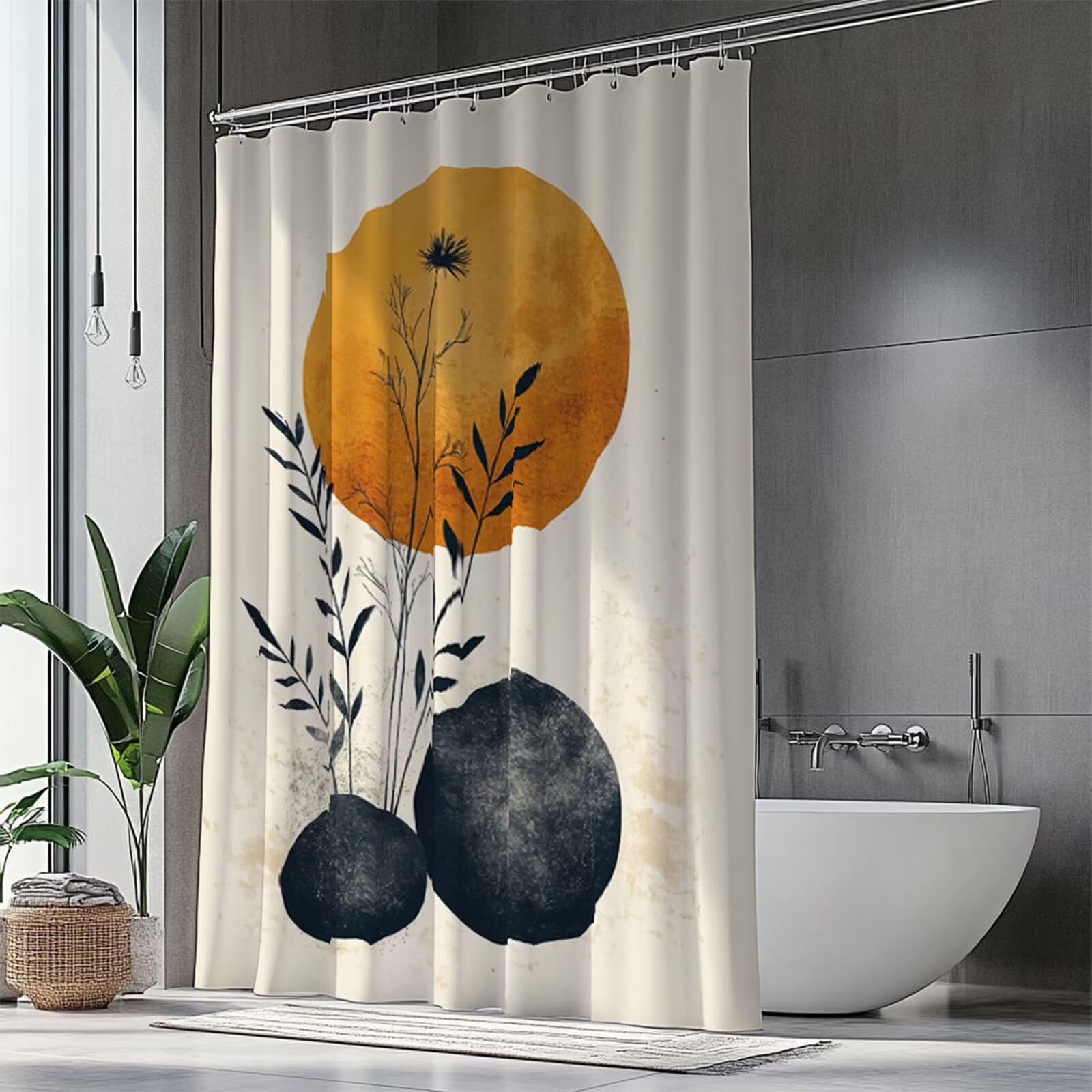 Rideau de douche tissu polyester lavable en machine pour baignoire