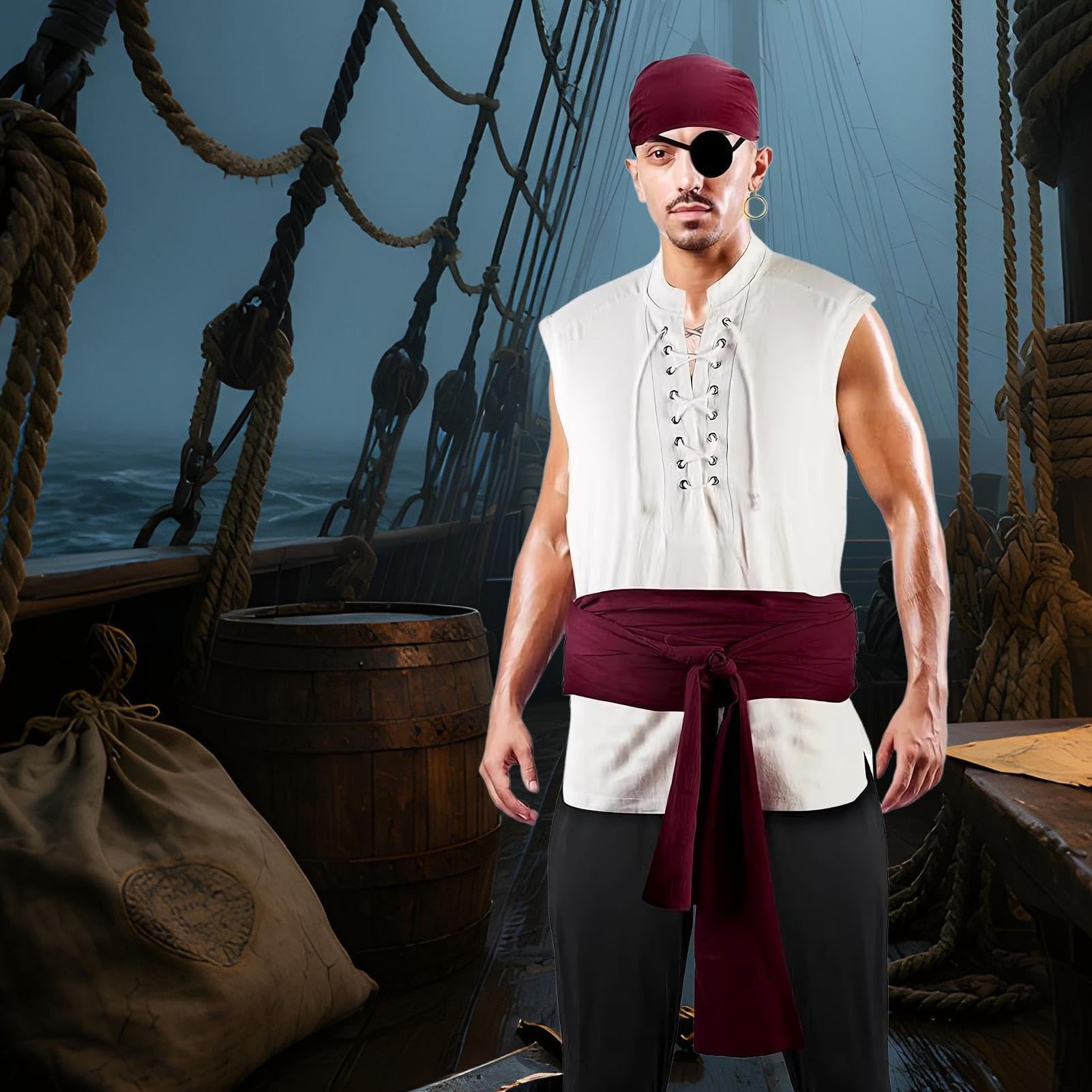 Costume da pirata medievale da uomo, set di accessori per Halloween e cosplay | Costume medievale per adulti, da uomo, per balli scolastici, feste in maschera, spettacoli e festival
