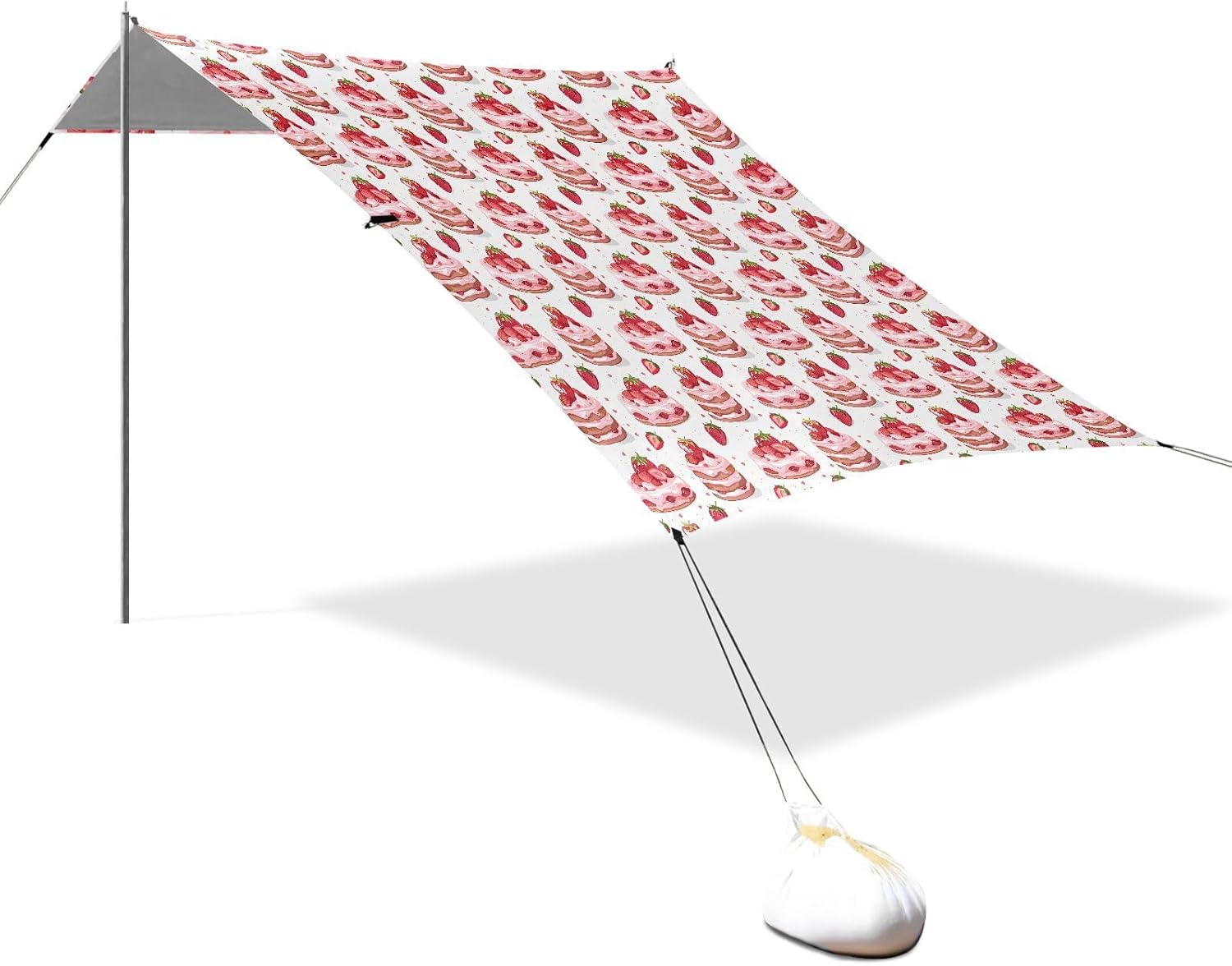 ALAZA Strawberry Cake Hearts Beach Tent Sun Shelter UPF50+ Protection Beach Shade Canopy w/ 4 Sandbags for Outdoor Camping, Fishing, Backyard Fun, Picnic, 10x9 ft