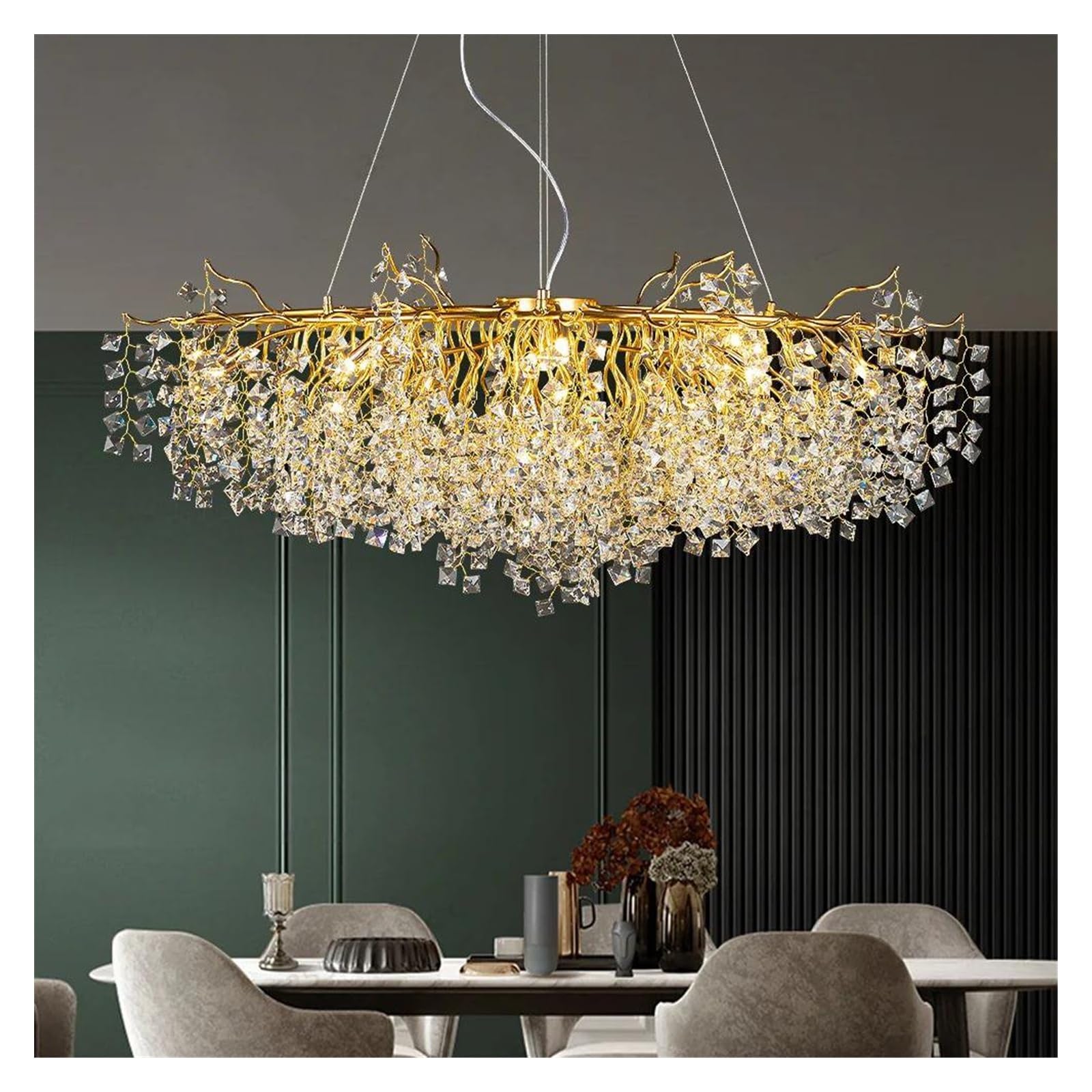 ASerZenith Modern Crystal Chandelier Light Luxury For Dining Living Room Kitchen Table Large Round/Long Ceiling Fixtures,Hanging Light,Warm White-L100Cm