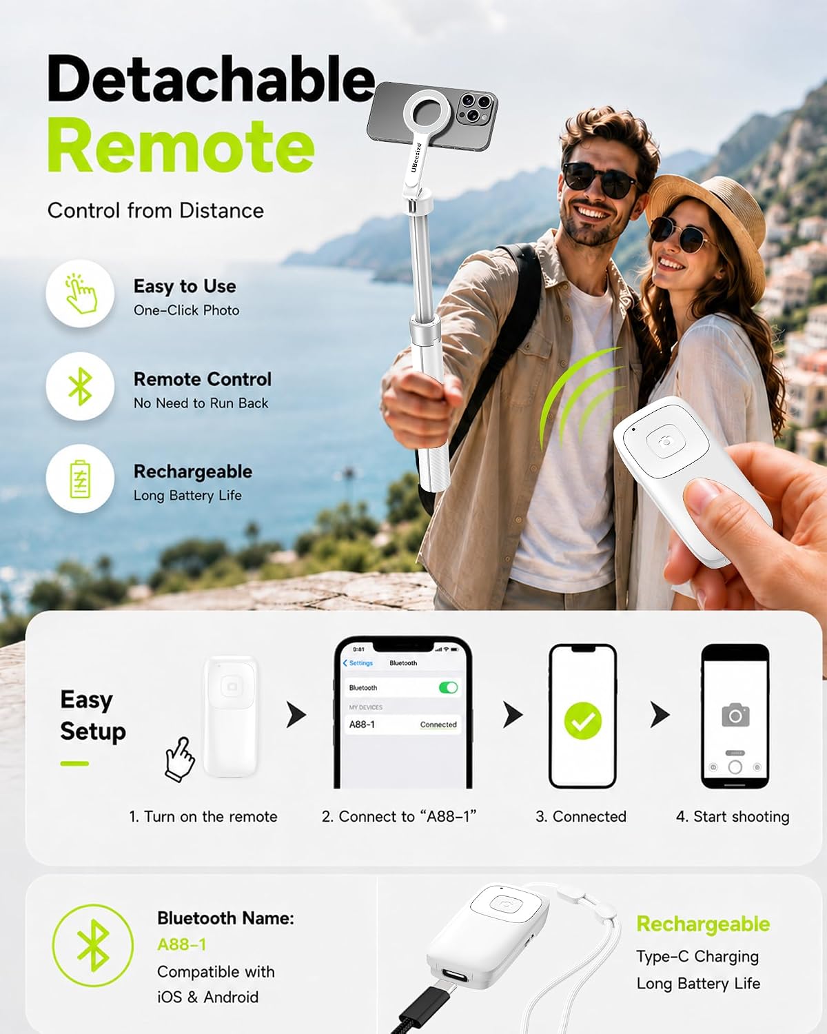 UBeesize 71" Phone Tripod Stand & Magnetic Selfie Stick Tripod for iPhone