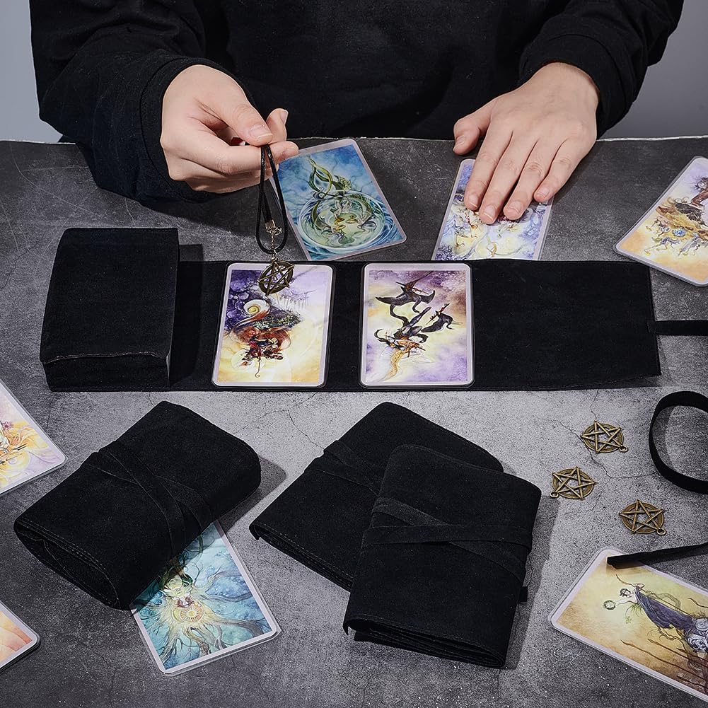 DELORIGIN 4Pcs Velvet Tarot Bags with 4 Tibetan Style Alloy Pendants,Tarot Rune Cube Wrap Pouches Tarot Cards Storage Cloth Holder Jewellery Bag for Tarot Oracle Decks Tarot Card Holder (Black) - Image 4