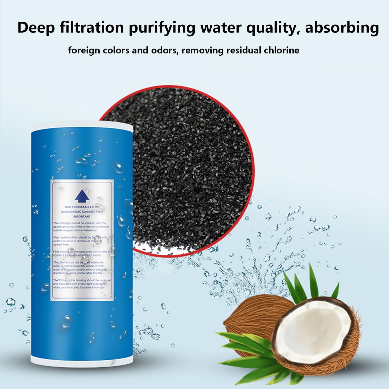Filtres à charbon actif granulaire 10" x 4,5", 2 cartouches de remplacement, filtration à haut débit, pour filtre à eau domestique à métaux lourds