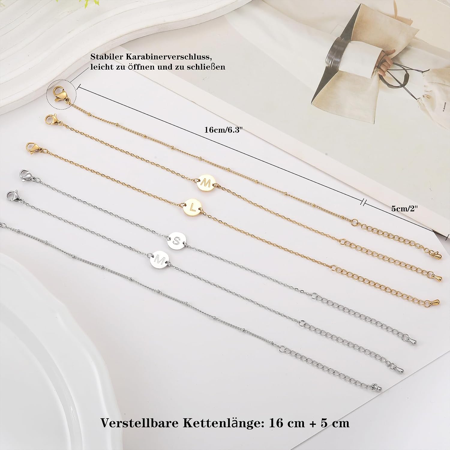 Bracelet with Letters Women's Gold Silver Layering Bracelet with Wafer Engraving Initials A-Z Letter Bracelets Letter Bracelet Personalised Bracelet Gold Jewellery Gift for Women image 5