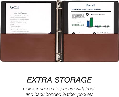 Vista 32 de Samsill Carpeta de 3 anillos de 1.5 pulgadas, piel, color negro con costuras de contraste, 8.5 x 11 pulgadas, 3 anillos, carpeta para cuadernos