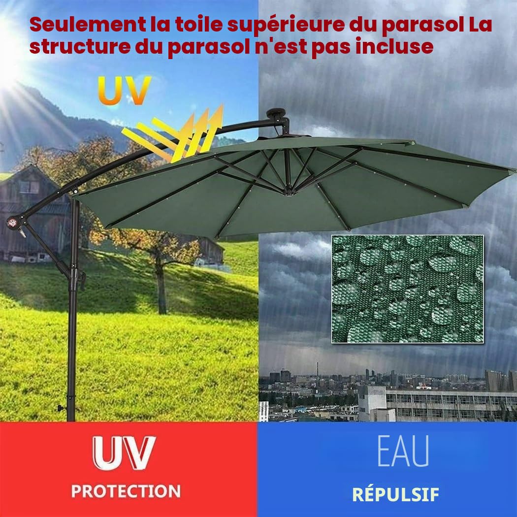 Auvent De Rechange Rond De 200-350cm pour Parasol (6/8 Baleines) Toile De Parasol Deporté, Imperméable, Housse De Rechange pour Plage/Piscine/Jardin Parasol(Top Color,8 Ribs: 350CM/11.5FT)