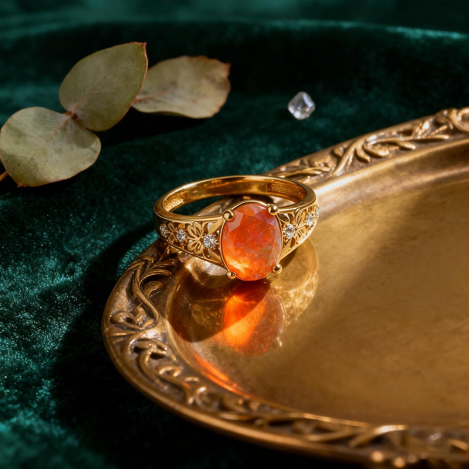 WSX 10K 14K 18K Gold Floral Oval Gemstone Ring for Women 1 Carat Oval Cut Gemstone Engagement Wedding Rings Anniversary Jewelry Gift Size 4-16