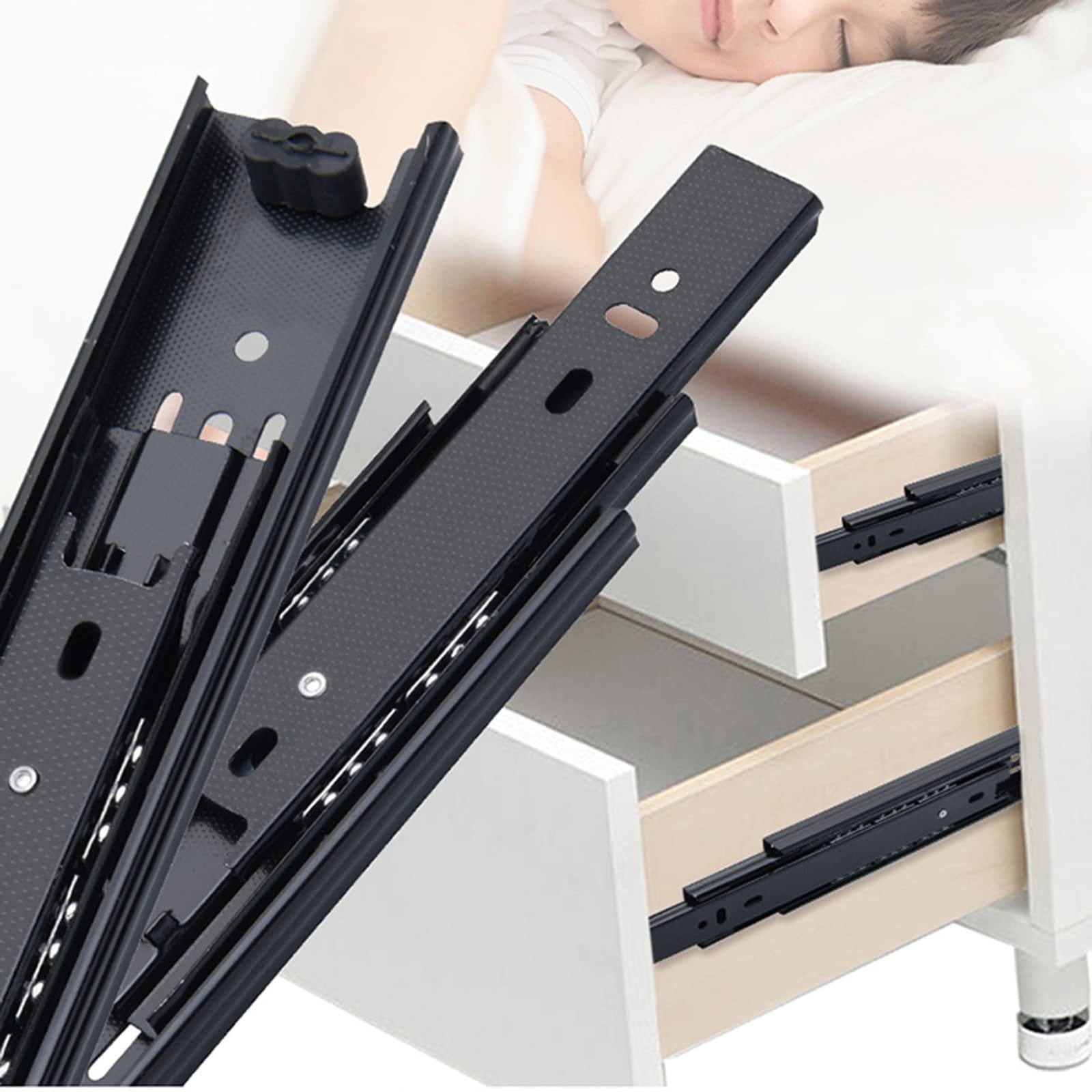Guías para cajones de gabinetes Guías de metal resistentes, 2 pares de rieles deslizantes for cajones de gabinetes de cocina, negros, guías con rodamientos de bolas de extensión completa de 3 pliegues