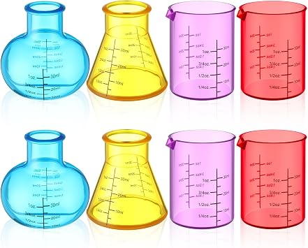 8 Pcs Science Measuring Flask Set for Kids, Graduated Cylinder 30ml Plastic Beakers Science Kits for Kids Ideal for DIY and Lab Experiment, Chemistry, Studies