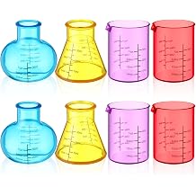 8 Pcs Science Measuring Flask Set for Kids, Graduated Cylinder 30ml Plastic Beakers Science Kits for Kids Ideal for DIY and Lab Experiment, Chemistry, Studies