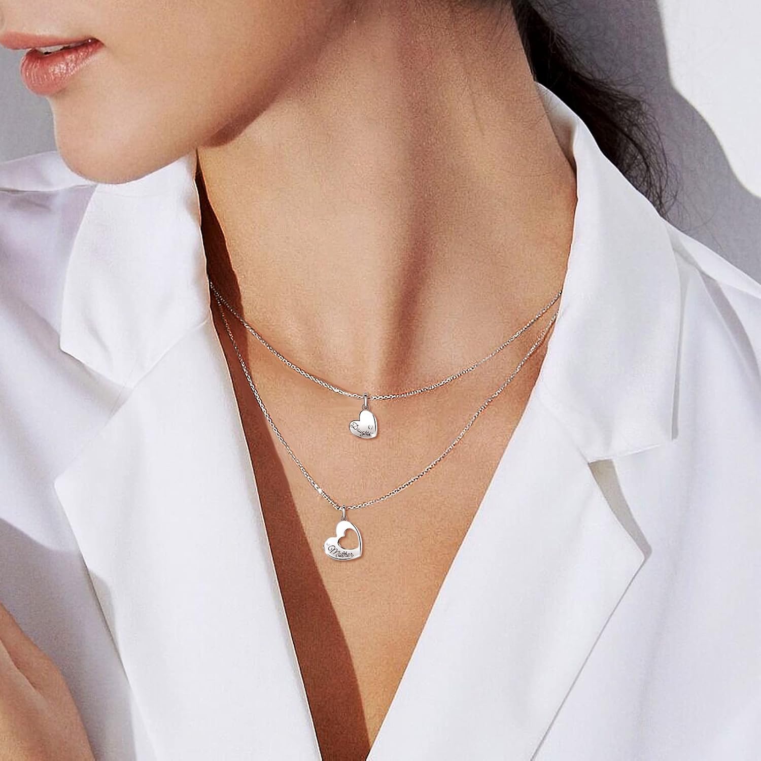 INFUSEU Sterling Silver Mother Daughter Necklaces Small Heart Matching Set for Mothers Day Birthday Gifts, 20"+18" Chain - Image 5