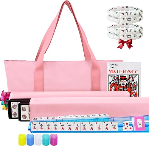 1.2'' American Mahjong Set,166 White Tiles with Racks,Pink Bag, Wind Bettor