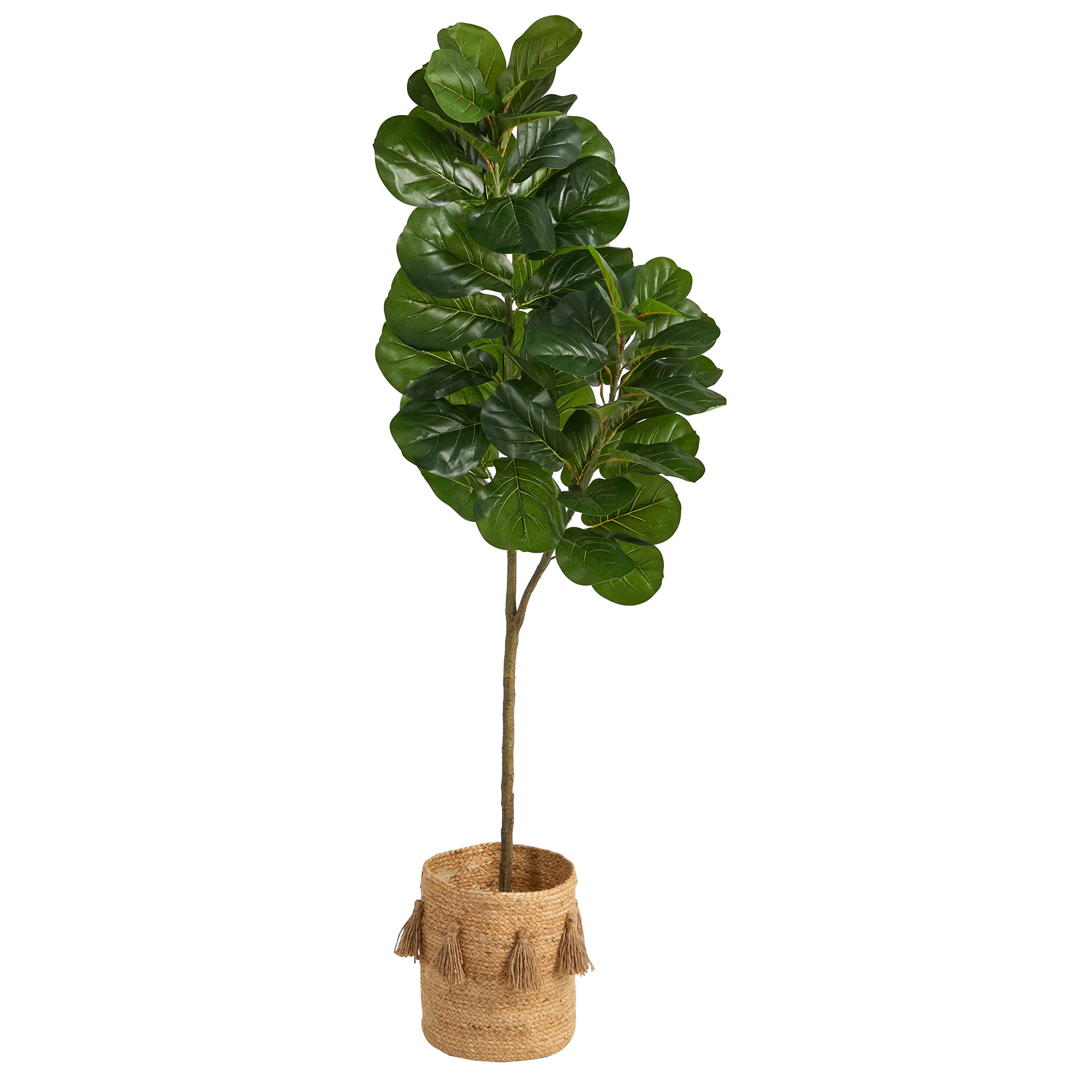 Photo 1 of 5.5ft. Fiddle Leaf Fig Artificial Tree in Handmade Natural Jute Planter with Tassels