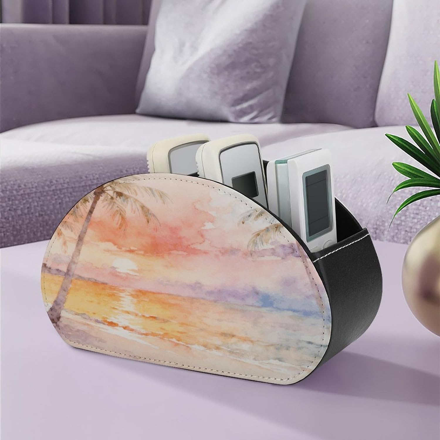 PU Leather Remote Caddy Desktop Organizer with 5 Compartments image 5
