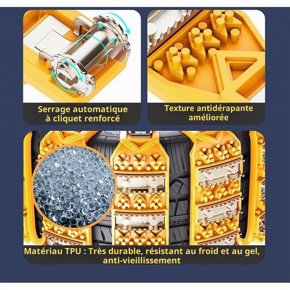 Lot de 4 chaînes à neige antidérapantes pour pneus de voiture, sangles de traction en acier TPU avec boucles réglables pour routes verglacées, terrains boueux et sécurité de conduite en plein air