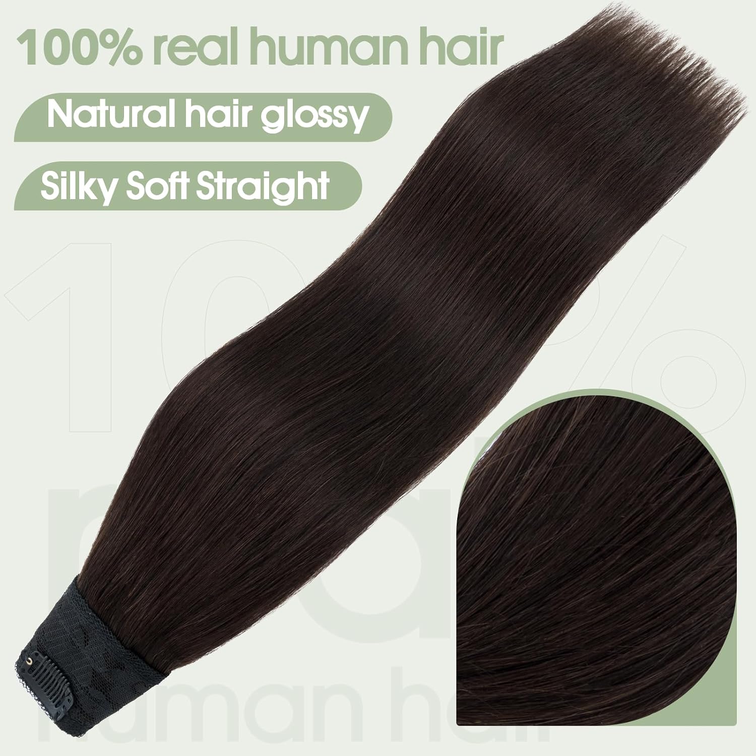 S-noilite Clip in Hair Extensions Human Hair 5 Clips 3/4 Full Head V Part Weft Thicker Hair Lace Net One Piece Hair Extensions Clip in Human Hair (12"-50g,#02 Dark Brown)