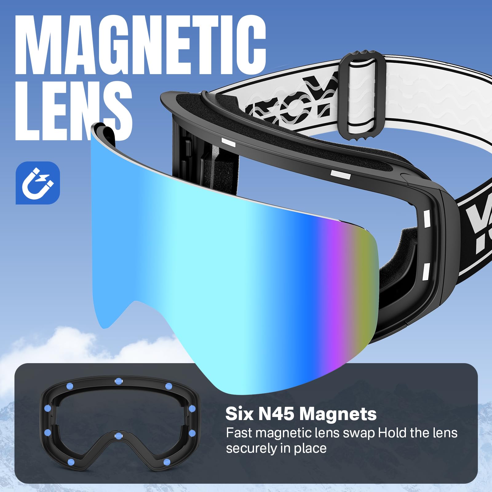 OTG Skibrille für Herren Damen,Snowboardbrille für Brillenträger Anti-Beschlag & 100% UV-Schutz,OTG Skibrille Herren Schneebrille für Skifahren & Wintersport