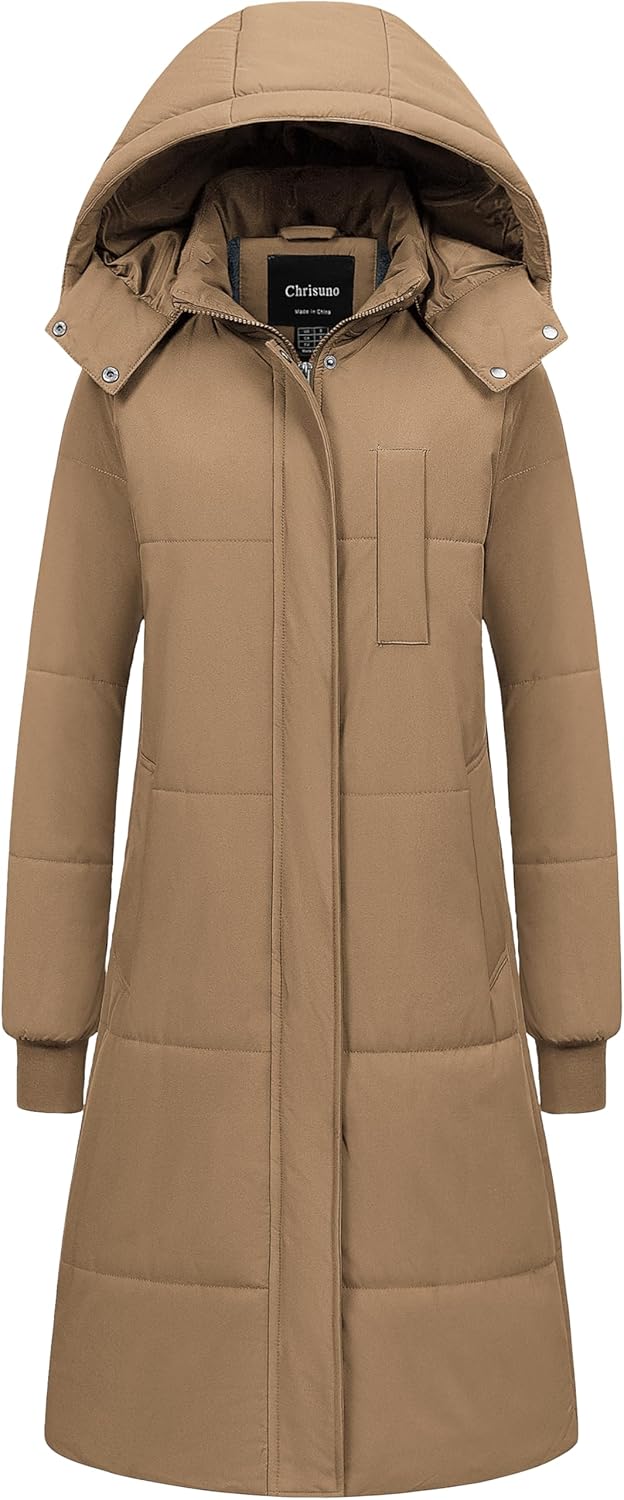 Chrisuno Women's Long Winter Coat Waterproof Fleece Lined Puffer Jacket Thicken Quilted Insulated Parka with Hood