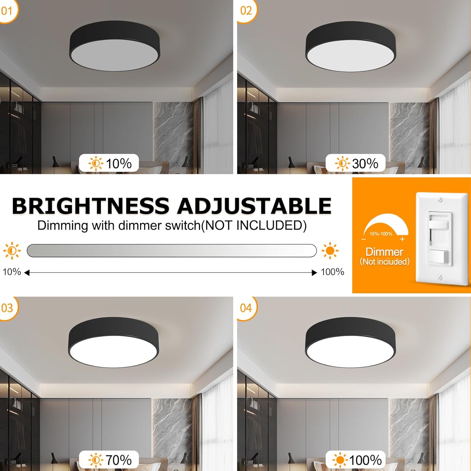 Dimmable LED Flush Mount Ceiling Light, 5CCT Modern Round Close to Ceiling Lighting Fixtures, Minimalist Black Ceiling Lamp for Bedroom, Laundry Room,15.8 Inch