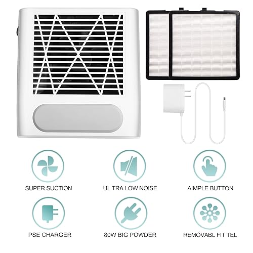 Miniatura 2 de Biutee Colector de polvo de uñas con 2 filtros reutilizables, colector de polvo al vacío de uñas, extractor eléctrico de uñas acrílicas, colector de