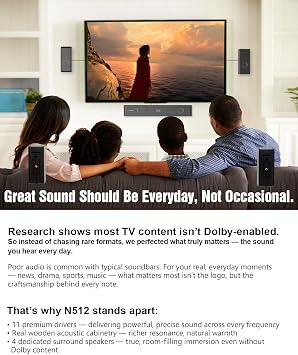 5.1.2ch Surround Sound System Home Cinema, Soundbar for Smart TV with Subwoofer, 4 Virtual Surround Speakers, Sound Bars Theater Speaker, 400W Peak Power, Works w/ARC/OPT/BT 5.3/AUX/USB