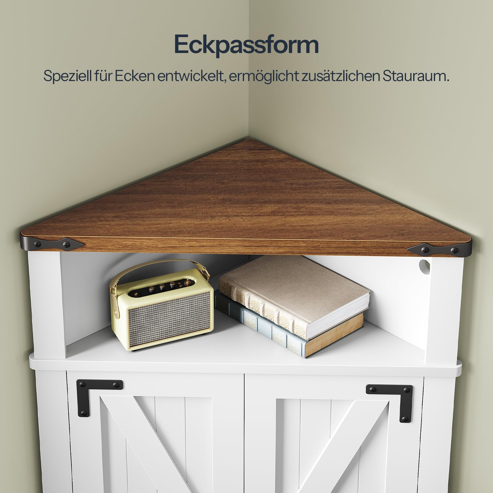 HOOBRO Eckschrank mit LED-Streifen, Küchenschrank, Aufbewahrungsschrank | Küchenschrank mit Verstellbarem Einlegeboden und Offenem Fach, Eckkommode für Wohnzimmer, Bad, Weiß und Walnuss EWH119DCJ01