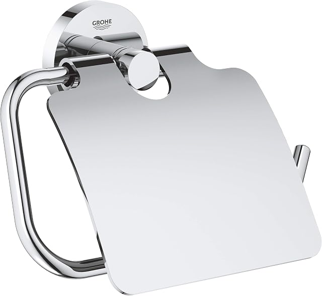 GROHE Essentials - Toilet Paper Holder with Cover (Concealed Fastening Including Screws and Dowels, German Engineered), Metal Material, Chrome, 40367001