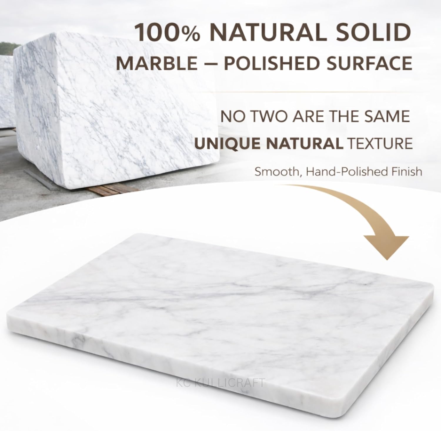 KC KULLICRAFT 8×12 Inches White Marble Cheese & Charcuterie Serving Board – Natural Marble Cutting Board & Pastry Slab with Non‑Slip Feet – Premium Stone Kitchen Tray Gift.