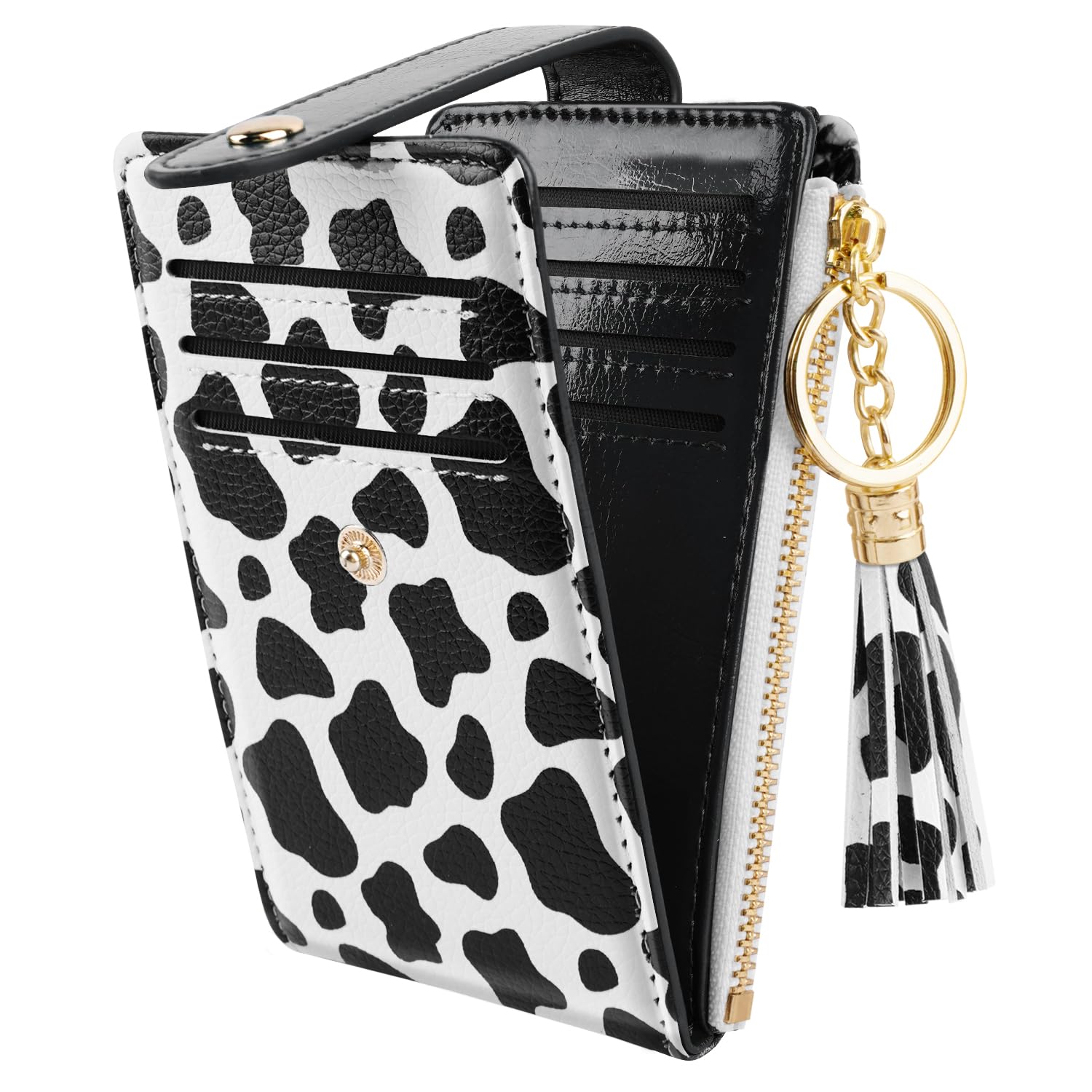 Simikol Slim Card Holder Wallet for Women RFID Blocking Leather Multi Card Bifold Wallet with Tassel Zipper Coin Pocket,Cow