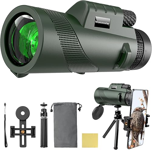 Telescopio monocular de 80 x 100 para smartphone, monoculares para adultos de alta potencia HD compacto telescopio portátil con adaptador de