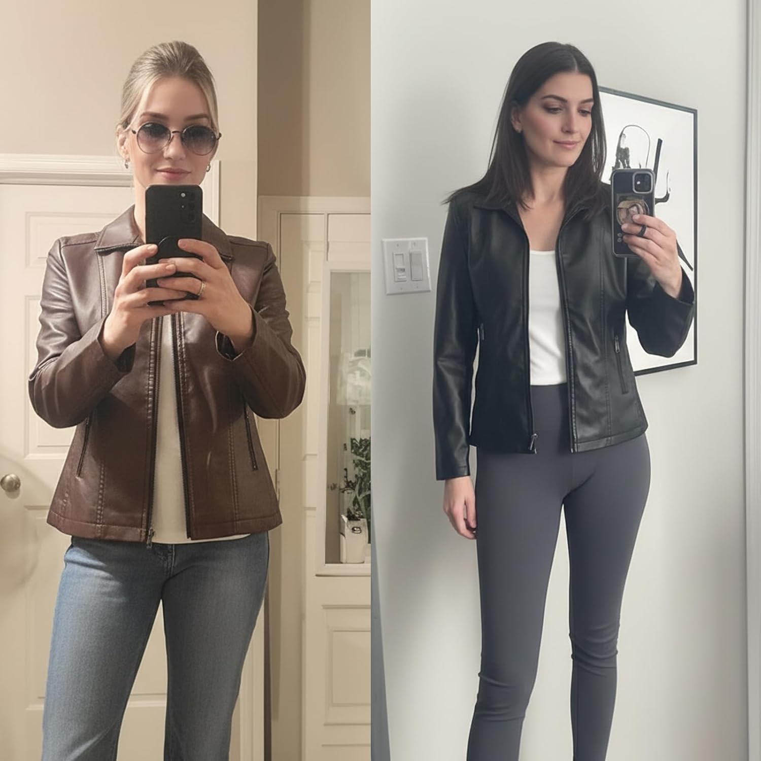 CHIGUO Faux Leather Jacket for Women Motorcycle Fashion Zip Up Coat Trendy Going Out Jackets - Image 3