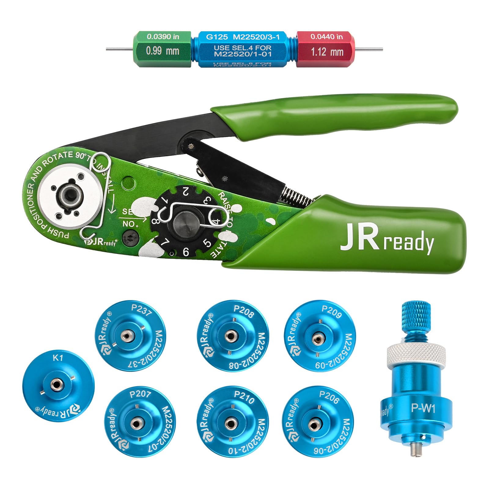 JRready ST2181 NEW-AS2G M22520/2-01 Eindrück-Crimper-Kit mit 8 Positionierern und G125 Messgerät für Massivkontakte von Miniatursteckern in elektronischen Systemen 20-32AWG