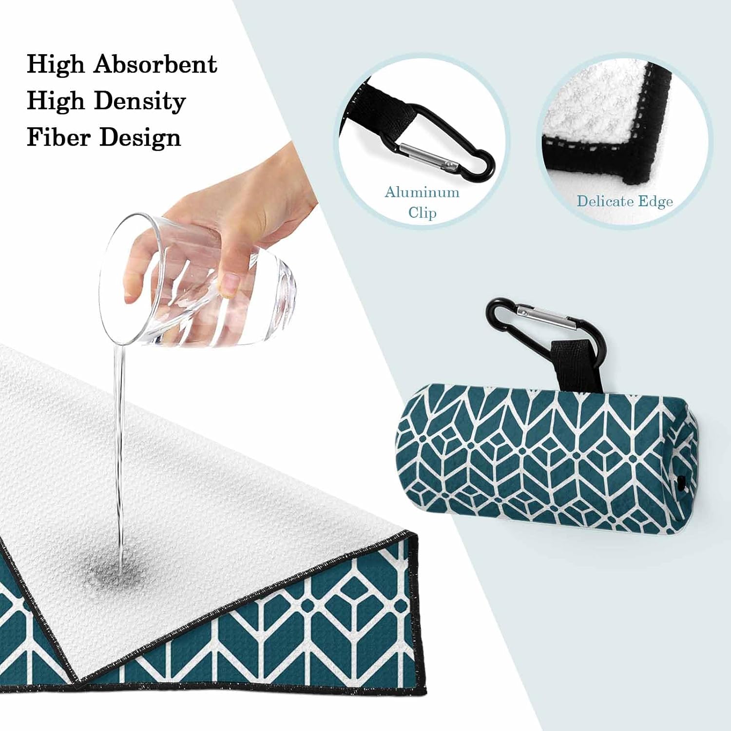 Geometric Golf Towel with Clip, Modern Abstract Lines Texture Teal Large Microfiber Women Men Sports Work Out Disc Golf Bag Towel for Yoga, Gym, Fitness, Swimming Towels Accessory image 5
