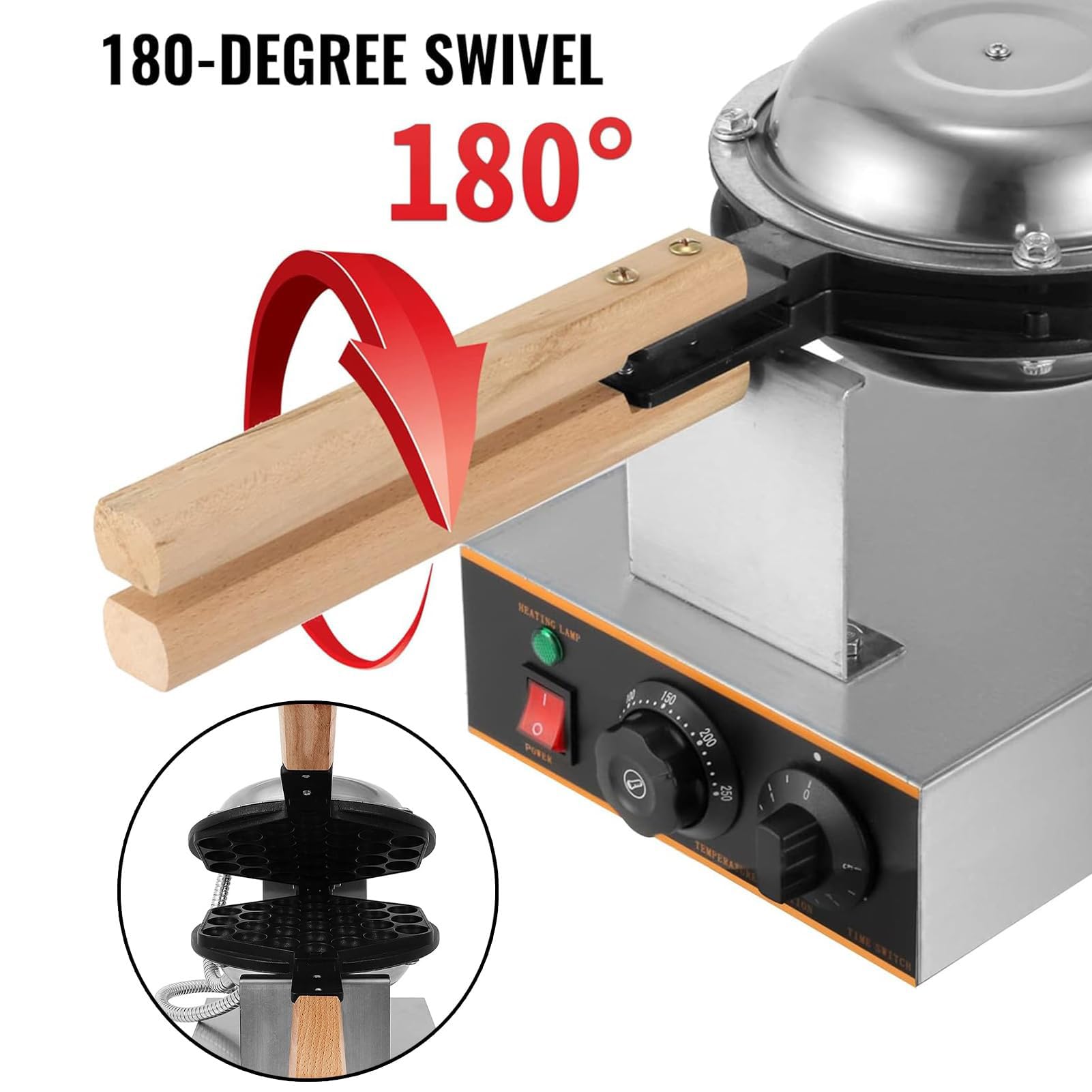 Maquina De Gofres Gofrera Profesional Waffle Bubbles,Sarten Gofres Girario 180 Grado,Ajuste de Temperatura 50-250℃,Gofrera Eléctrica 3-5min de Horneado Uniforme(Size:Cabeza única)