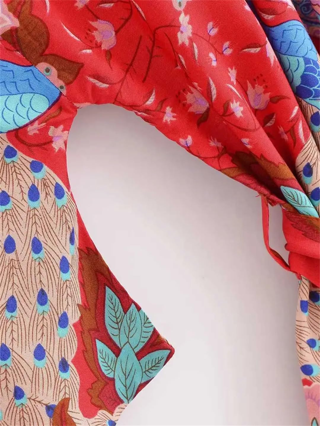 Copricostume da donna con stampa floreale rossa con cintura kimono abito tunica da spiaggia lungo kimono copertura da spiaggia