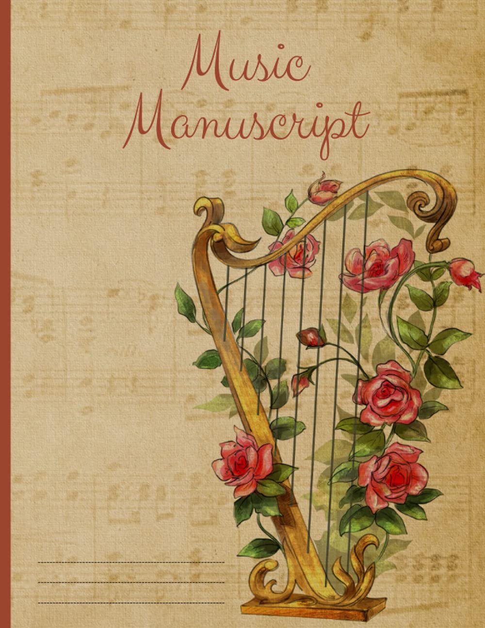 Music Manuscript: Floral Harp Designer Blank Sheet Music Book Notebook Journal - 12 Staves on 120 Pages - Perfect Gift for Musicians and Songwriters