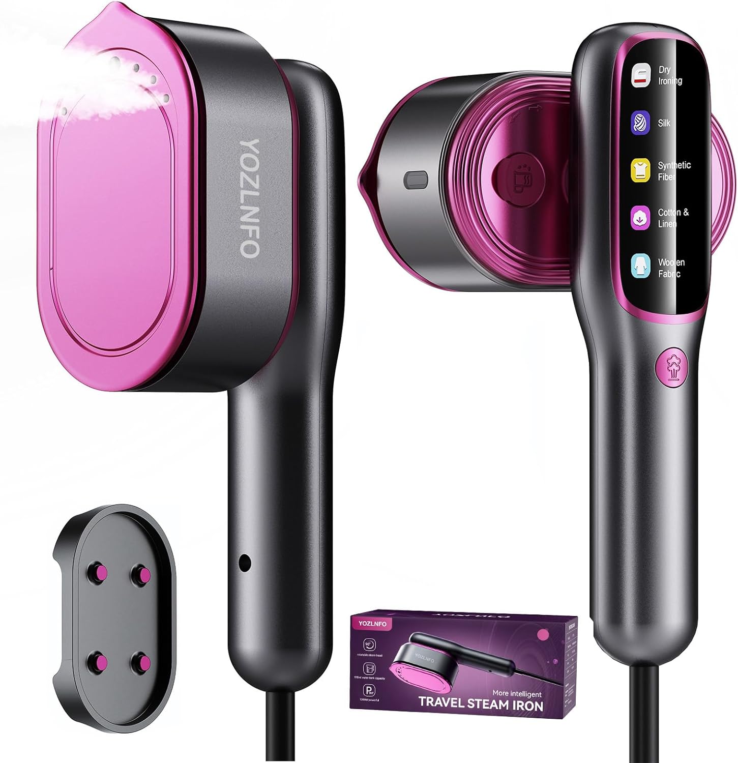 Portable Travel Steamer: 2-in-1 Mini Handheld Garment Steamer Iron with 15s Heat-Up, 5 Adjustable Steam Levels, Large Ceramic Panel - 110-120V Chic Purple