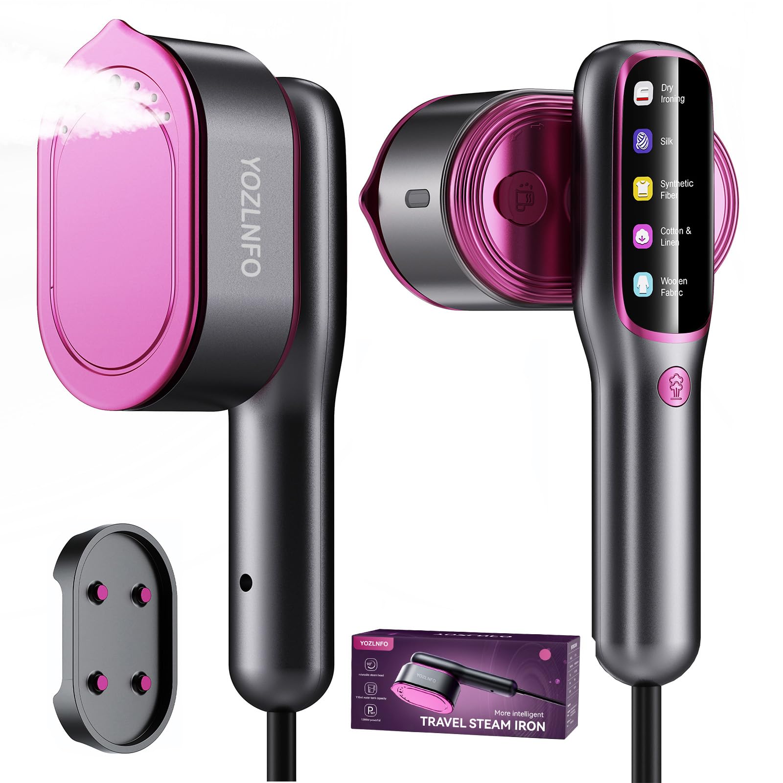 Photo 1 of Portable Travel Steamer: 2-in-1 Mini Handheld Garment Steamer Iron - Fast 15s Heat Up & 5 Steam Settings - Large Ceramic Panel - Purple Pink Color - 110-120V Purple Pink