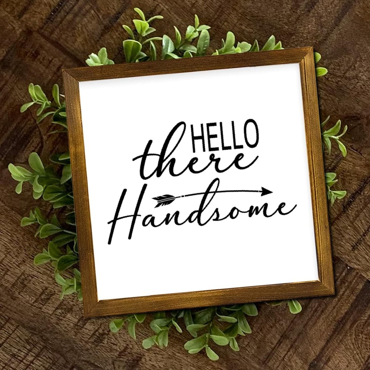 Hello There Handsome Framed Wood Sign Words Letters Porch Sign Classic Wall Art Hanging Decorative for Grandpa Papa Dad Boyfriend Teacher 12x12 Inch