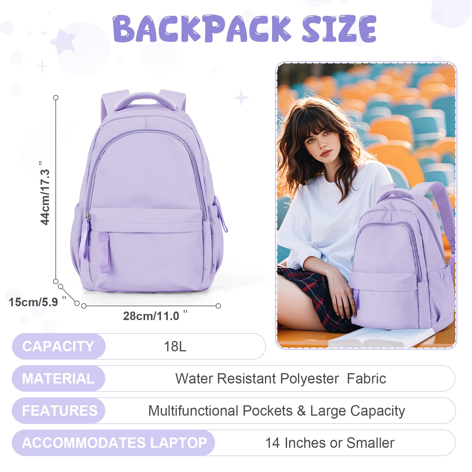 HYC00 Zaino Scuola Superiore Media ragazza Zaini Scolastici zainetto Casual Daypack Backpack Unisex Zaino Università Donna Per PC Portatile 14 Pollici Laptop Bag per Viaggio Lavoro Scuola Affari