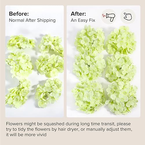 Miniatura 8 de Auihiay 64 piezas de flores de hortensia completas, cabezas de flores artificiales de hortensia de seda con tallos, flores artificiales para boda,