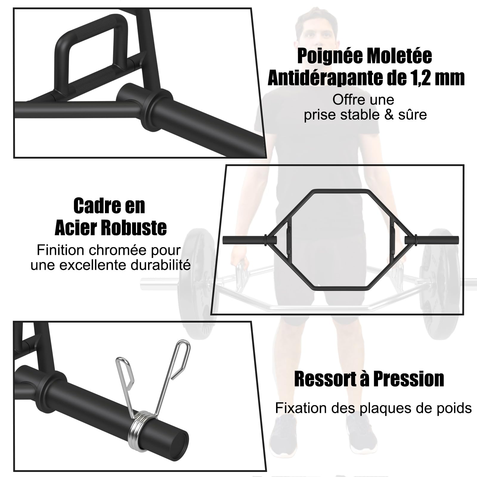 COSTWAY Barre Hexagonale Olympique avec Poignées Texturées