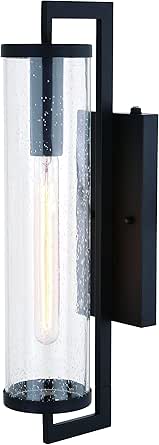 VAXCEL Morgan Park 20 in. H 1-Light Matte Black Dusk to Dawn Sensor Outdoor Wall Sconce, Durable Steel, Clear Seeded Glass Shade, LED Compatible for Exterior Porch Patio Front Door or Garage