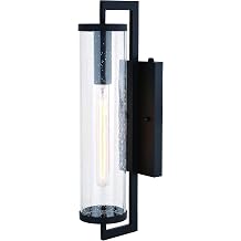 VAXCEL Morgan Park 20 in. H 1-Light Matte Black Dusk to Dawn Sensor Outdoor Wall Sconce, Durable Steel, Clear Seeded Glass Shade, LED Compatible for Exterior Porch Patio Front Door or Garage