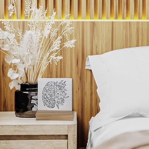 Miniatura 2 de Letrero de madera con diseño de flores de salud mental, diseño de Brian Art, soporte de madera para decoración de escritorio para el hogar,