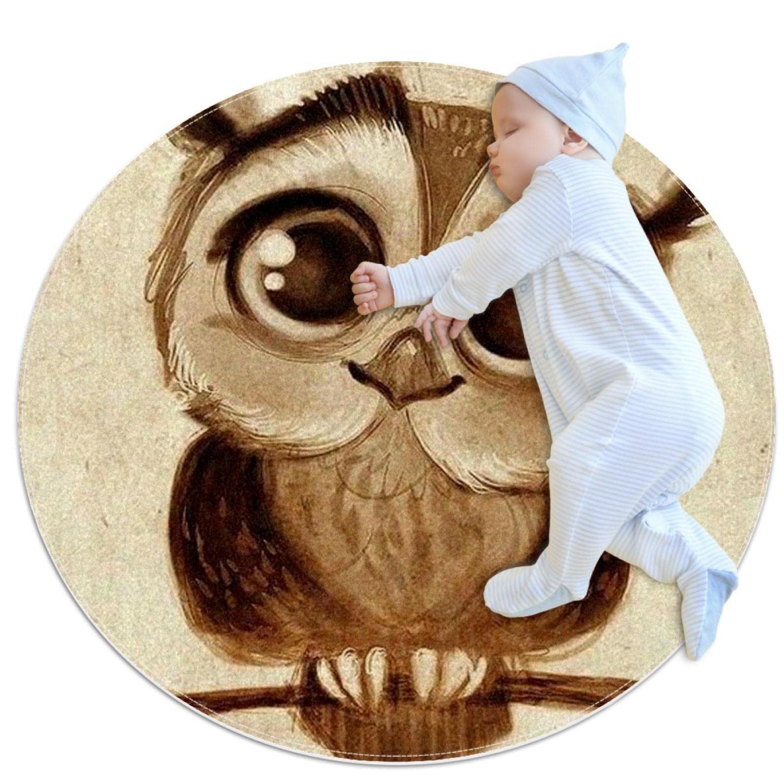 Tapis de salle de bain hibou rond 1m antidérapant pour chambre d'enfant