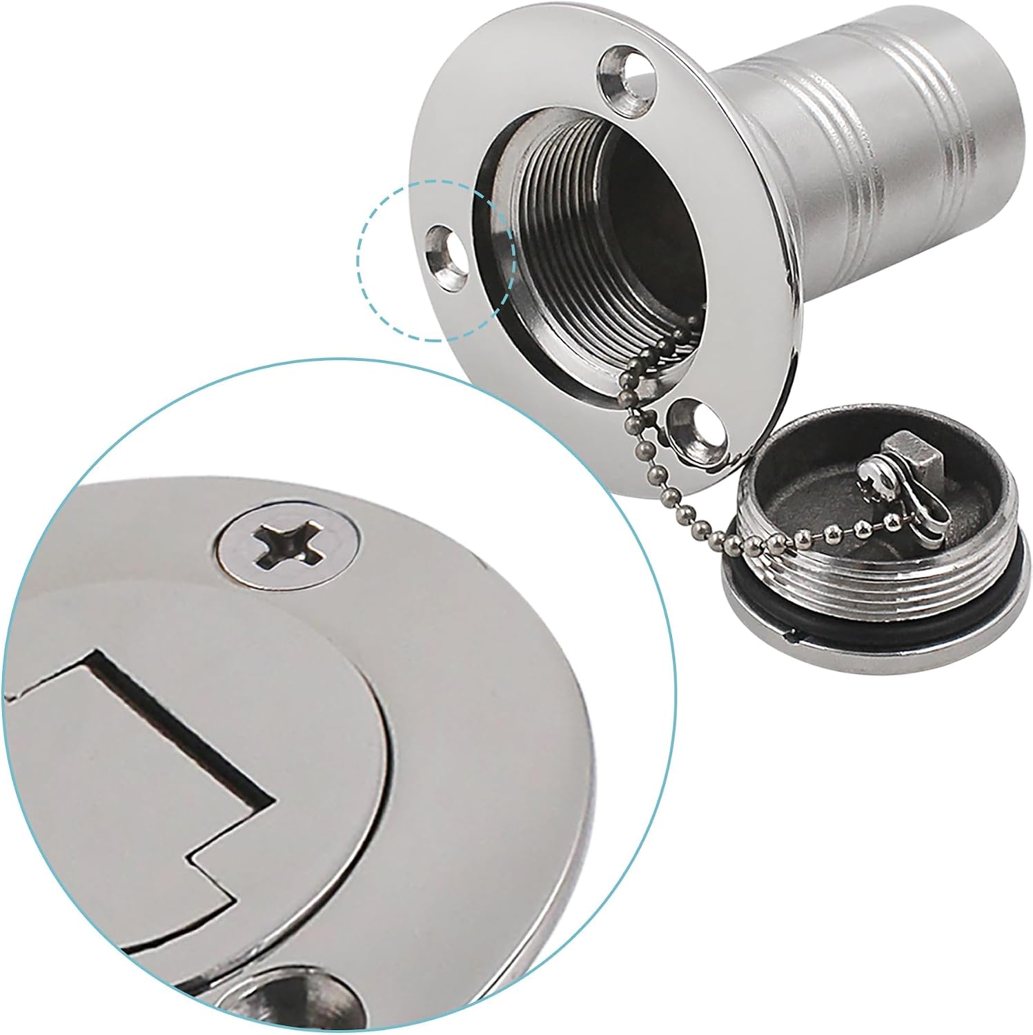 YANYUCB Boat Deck Fuel/Gas/Water/Diesel/Waste Filler(1-1/2 inch,2inch),316 Stainless Steel Deck Filler with Key/Keyless Cap,Marine Fuel Tank Filler Neck,Boat Deck Hardware for Boat Yacht
