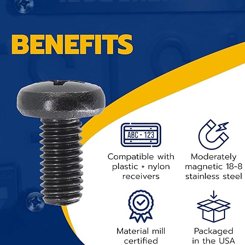 Miniatura 10 de Tornillos negros para placa de matrícula BMW y Tesla, cabeza de sartén de máquina Phillips 18-8, acero inoxidable, perno M5-0.031 x 0.236in (paquete