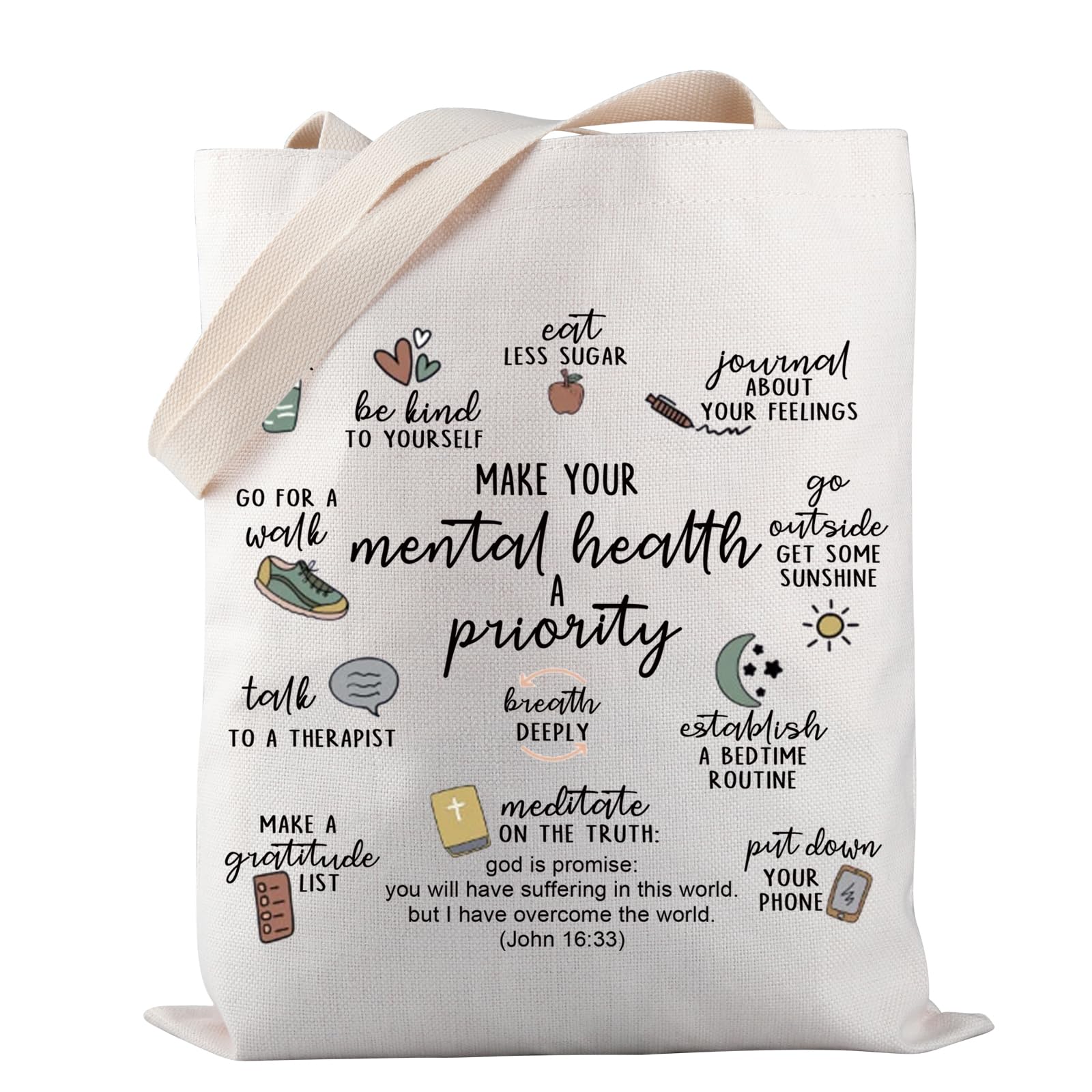 PWHAOO Mental Health Priority Tote Bag Mental Health Awareness Shoulder Bag Mental Inspirational Gift Therapist Gift